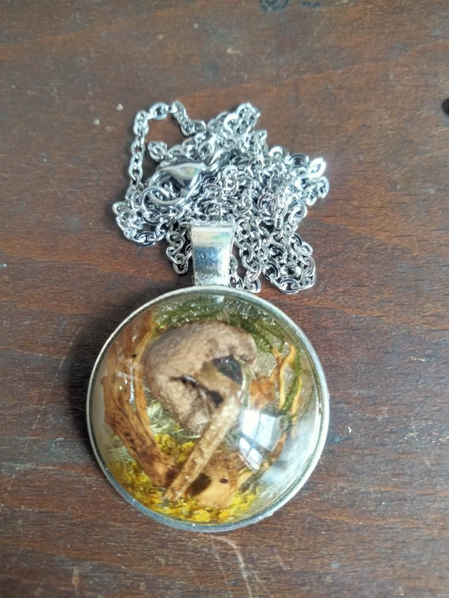 Pendentif forme ronde couleur argent thème forêt 