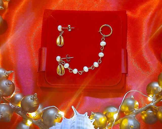 Boucles d'oreilles chaîne perlée et pendante Christmas Kaparda Perla