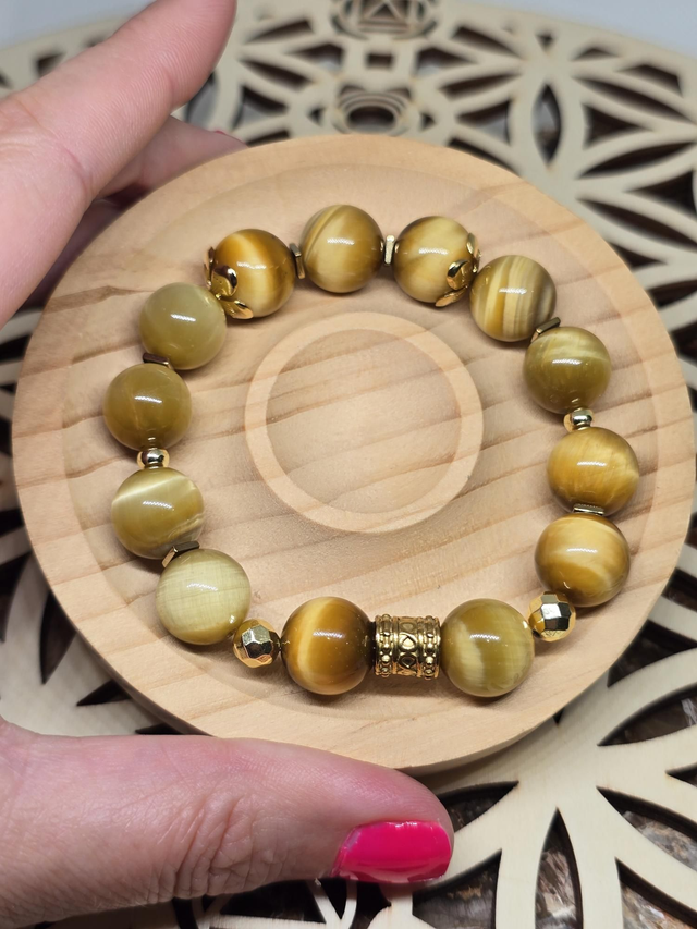 Bracelet Œil de tigre doré XL 1,2 cm