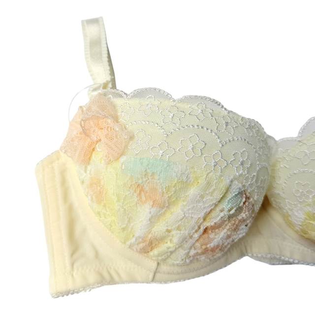 Yellow multicolour floral embroidered Japanese Bra UK 30C