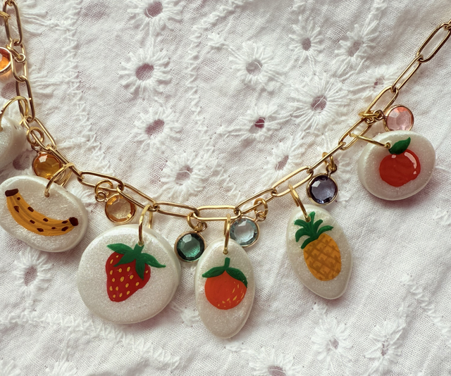 Dopamine Fruit Charm Necklace - 16” 18K Gold Plated