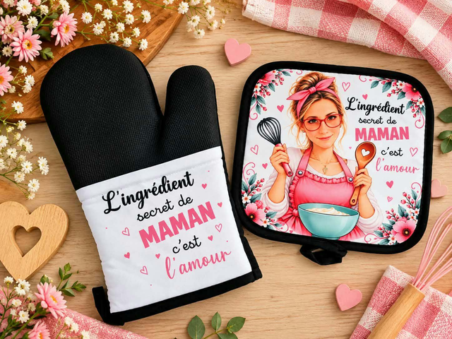 Ensemble gant &amp; manique de cuisine  personnalisé