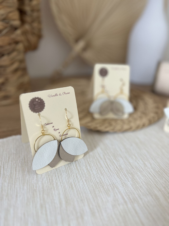 Boucles d'oreilles Penny cuir et simili, bijou upcycling doré