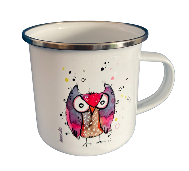 Emailletasse "Angry Eule"