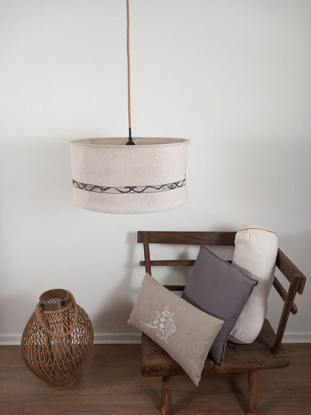 Abat-jour en chanvre peint à la main- Suspension diamètre 45 cm