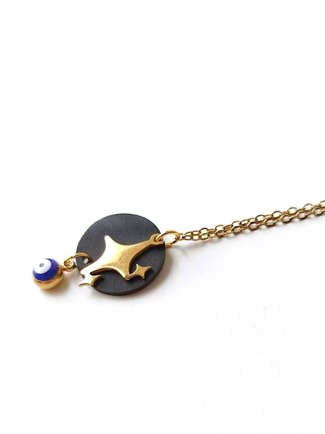 Chaîne avec Pendentif Upcyclé en CHAMBRE à AIR RECYCLÉE et Perle en verre Recyclée - Astral