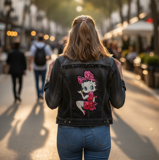 Veste en jean customisée betty boop 36