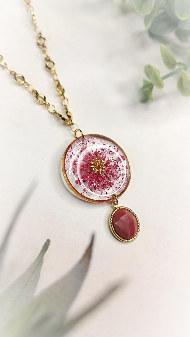 Collier sautoir ORINKO - Rose Dahlia - Rhodonite