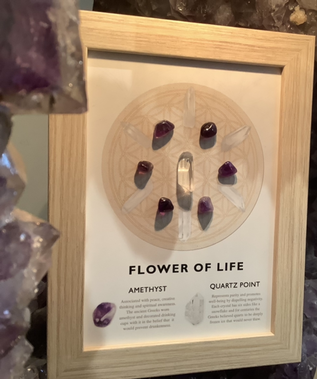 Cadre énergétique Fleur de Vie Améthyste &amp; Quartz — Harmonie &amp; Énergie Positive 