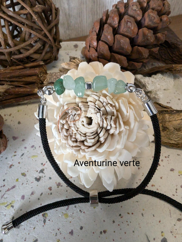 Bracelet cordon Chips aventurine verte 