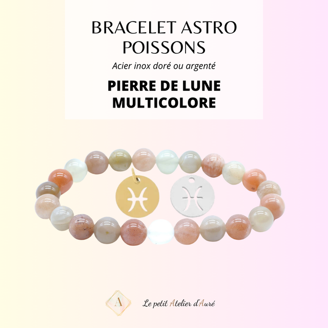 Poissons - Bracelet Astro Pierre de Lune Multicolore