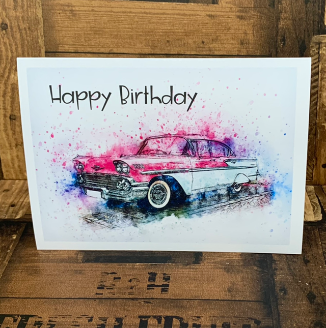 Pink Car Birthday Card 