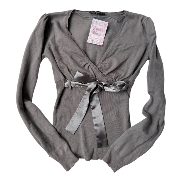 morgan de toi grey babydoll ribbon jumper 