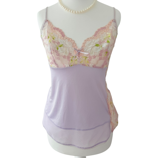 Japanese brand coquette pastel purple floral embroidered cups cami 