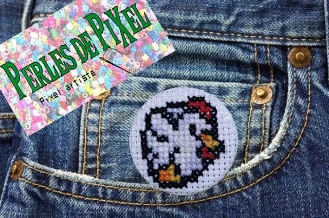 Poule Link Zelda Badge ou porte clé brodé à la main pixel aet