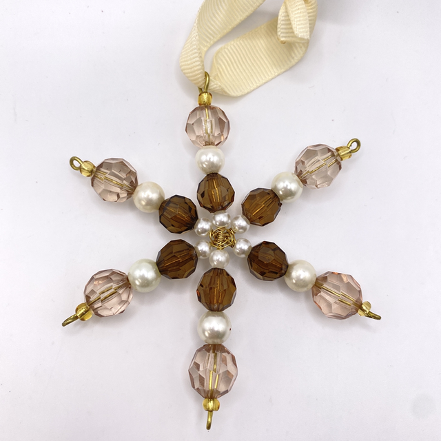 UPCYCLED Snowflake Star Christmas Decoration Brown, Cream and Gold tone vintage beads