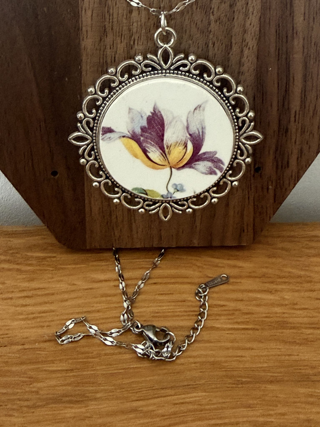 Collier argenté double face 