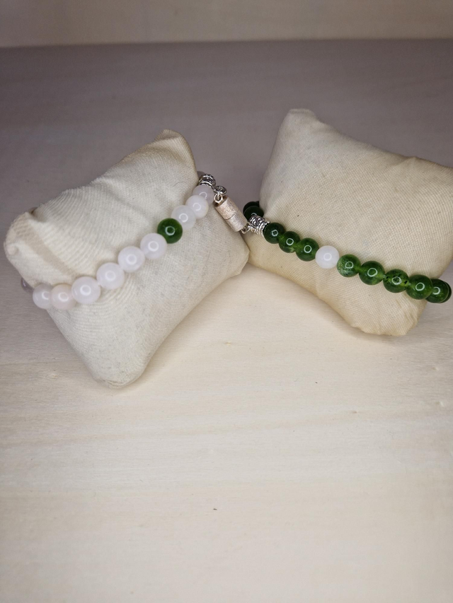 Péridot, Quartz rose, bracelet elle et lui / 024