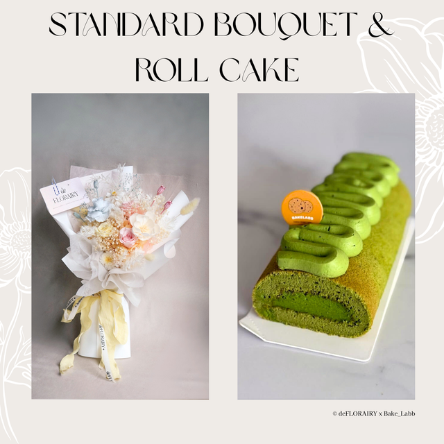 Custom Standard Bouquet & Roll Cake | Direct Home Delivery | 4 Days in Advance