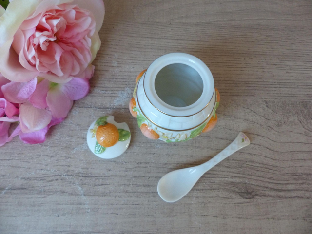 Rare et élégant – Petit Pot de Confiture d’Orange avec Cuillère – Collection Franklin Mint Le Cordon Bleu Vintage 1988 - Cuisine Gourmande