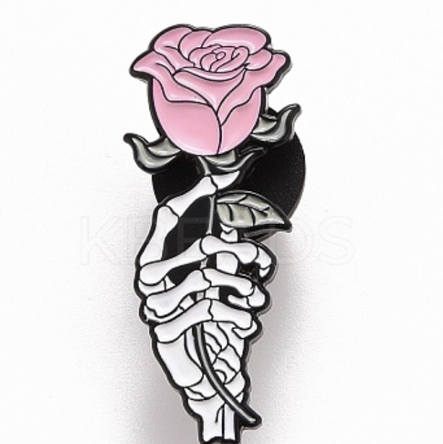 Pinssi luuranko käsi+ ruusu