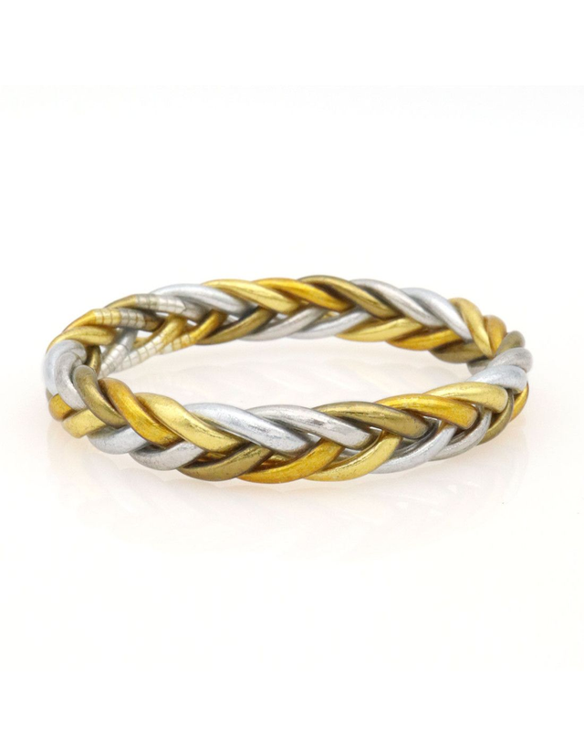 Jonc tibétain tressé multicolore doré &amp; argenté