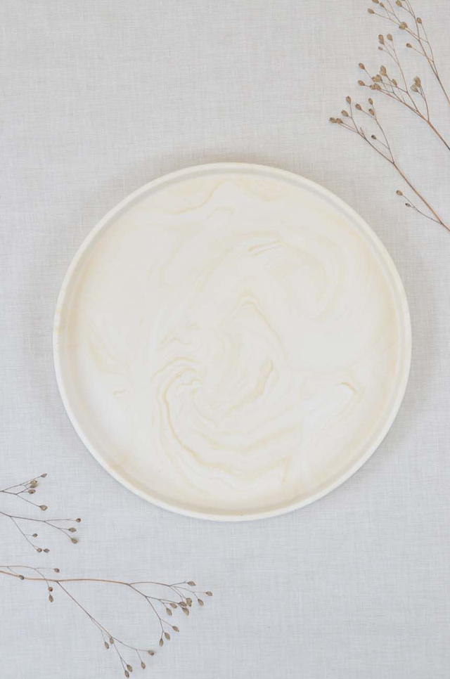 Grand plateau rond : Beige marbré