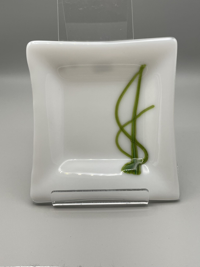 White Decorative Dish with Green Abstract Design