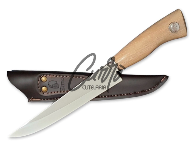 Faca Churrasco Elmo Aço Inox Cabo Madeira 7 Polegadas Bainha