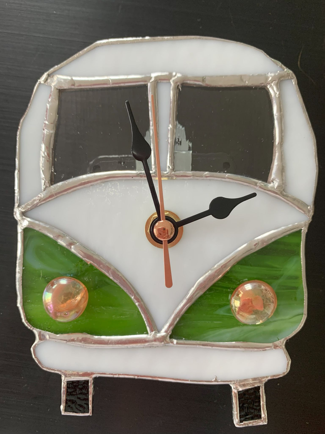 VW Classic Campervan Wall Clock Stained Glass