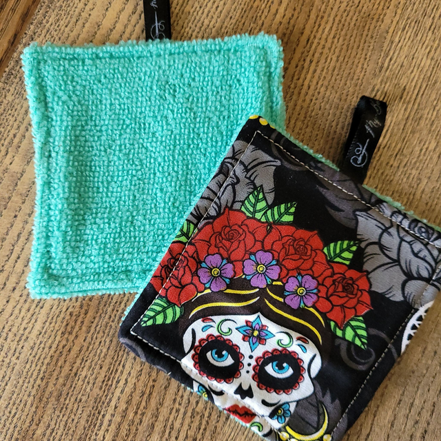 Coton lavable carré : Dia de los muertos vert