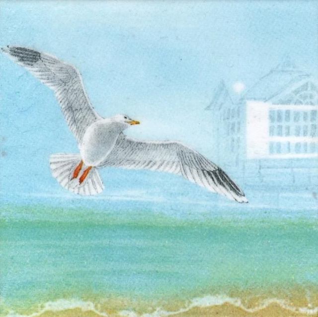 Handmade Dekofliese Möwenflug