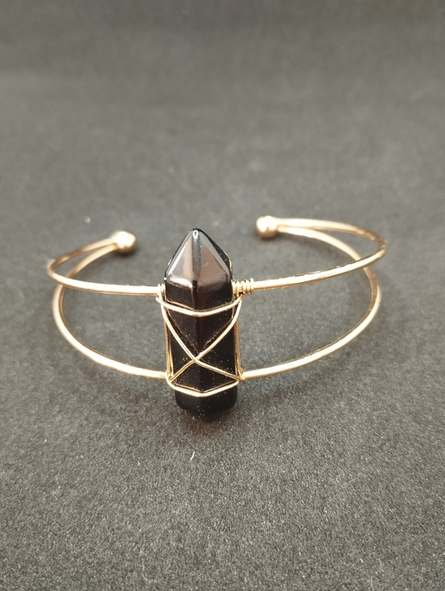 Bracelet métal doré et obsidienne