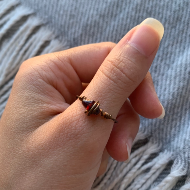 Bague Cuivre et Grenat T58