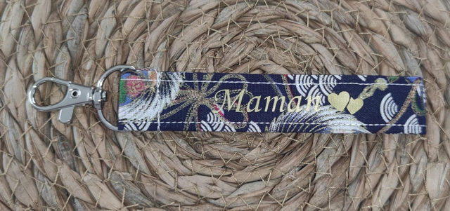 Porte clé maman bleu et doré 
