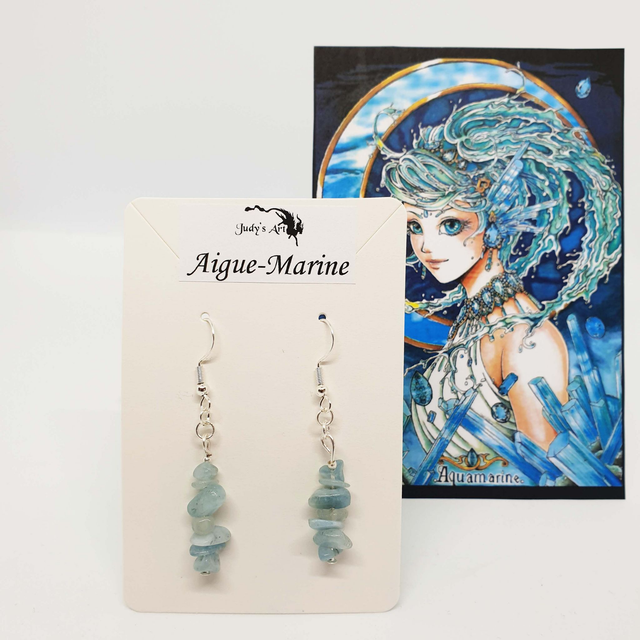 Boucles d'oreilles Aigue-Marine "en bâton"