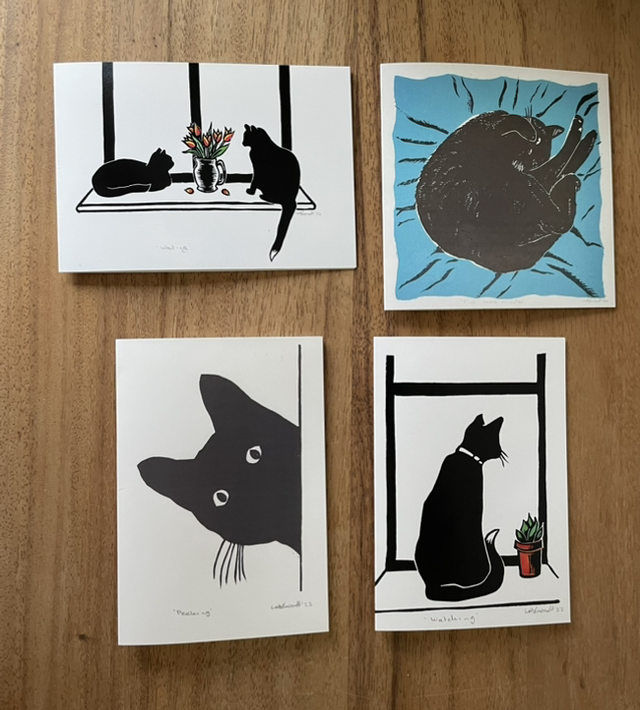 Set of 4 Cat cards.