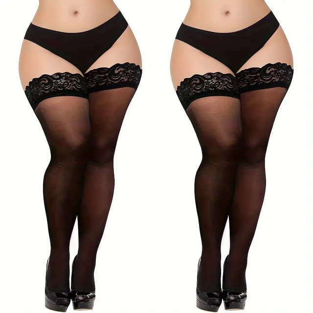 2 Pairs Women's Plus-Size Sexy High Socks 