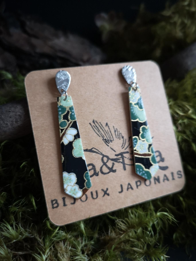 Boucles d'oreilles - puces - papier - washi - fleurs de prunier - acier inoxydable - La&Titia