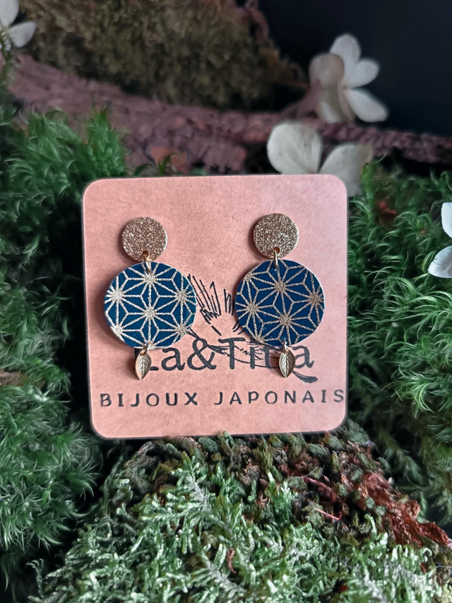 Boucles d'oreilles - puces - papier washi - feuilles - La&amp;Titia 