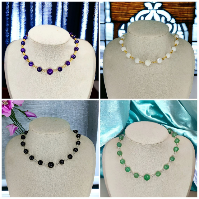 Collier VÉNUS – perles en pierre &amp; acier