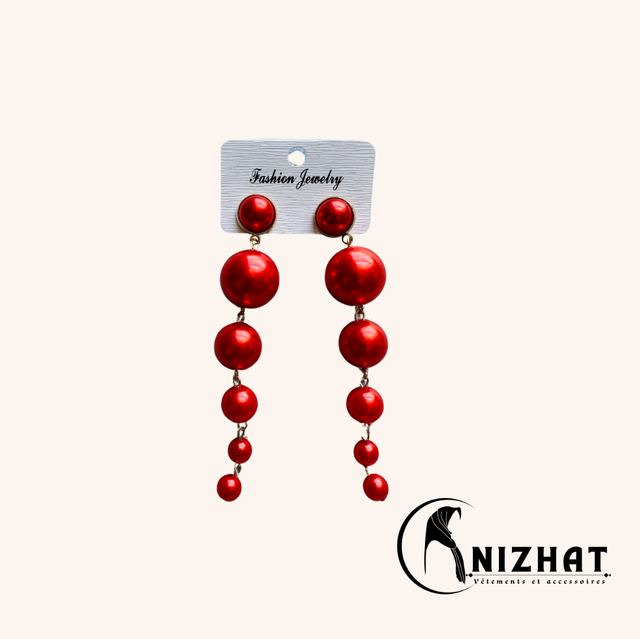 1 Paire boucles d'oreilles perles rondes, couleur rouge , bijoux pour femmes - Nizhat 