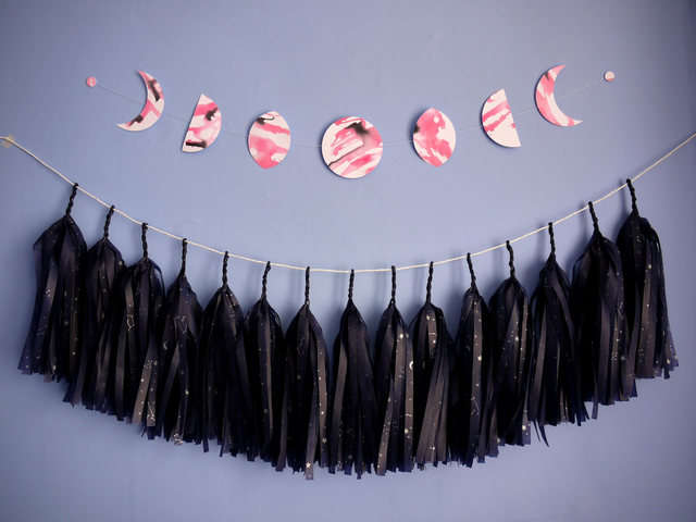 Pink Moon phases ink wall hanging - SPRING // DARK // APRIL