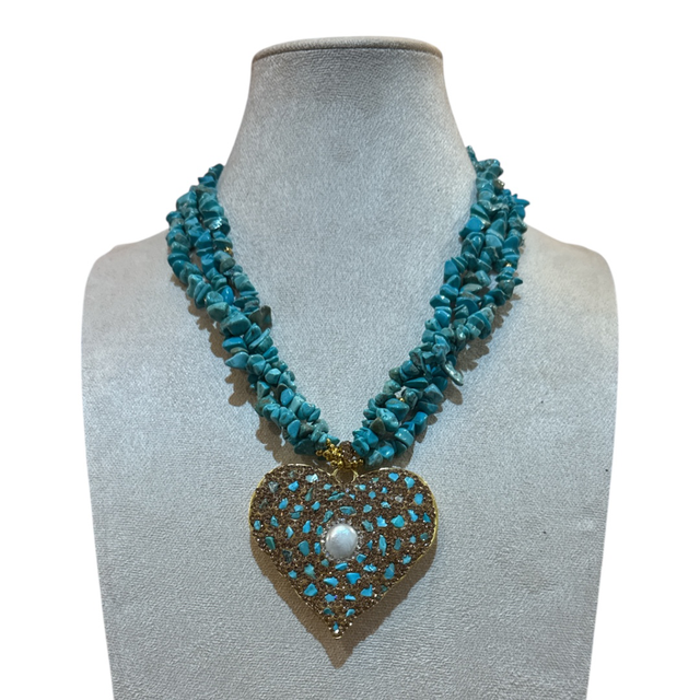 Collana 3 fili cuore turchese