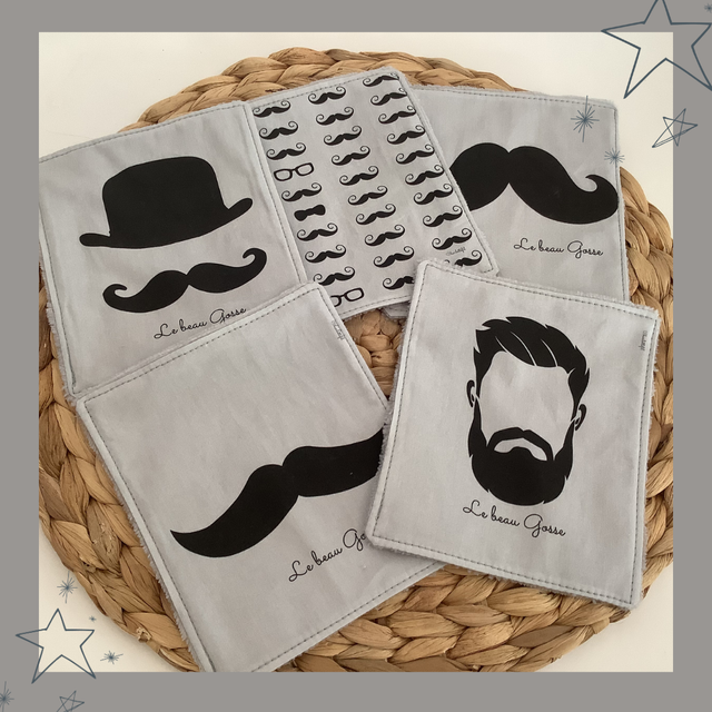 5 Grandes lingettes lavables « Le beau Gosse »