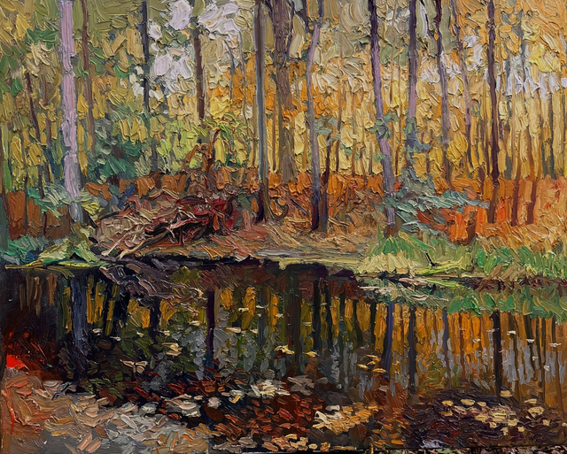„Herbstspiegelung“ – Öl auf Leinwand, 80 × 100 cm, 2024 | Autumn Reflection