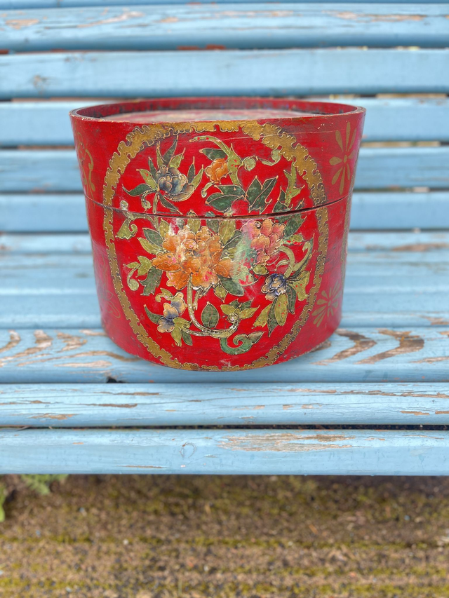 Antike Holzschachtel aus Myanmar handgefertigten bemalt Rarität