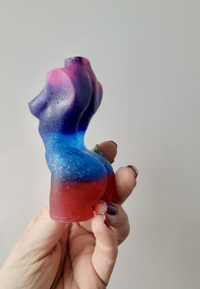 Female Body Ornament - Pink, Blue & Red Glitter