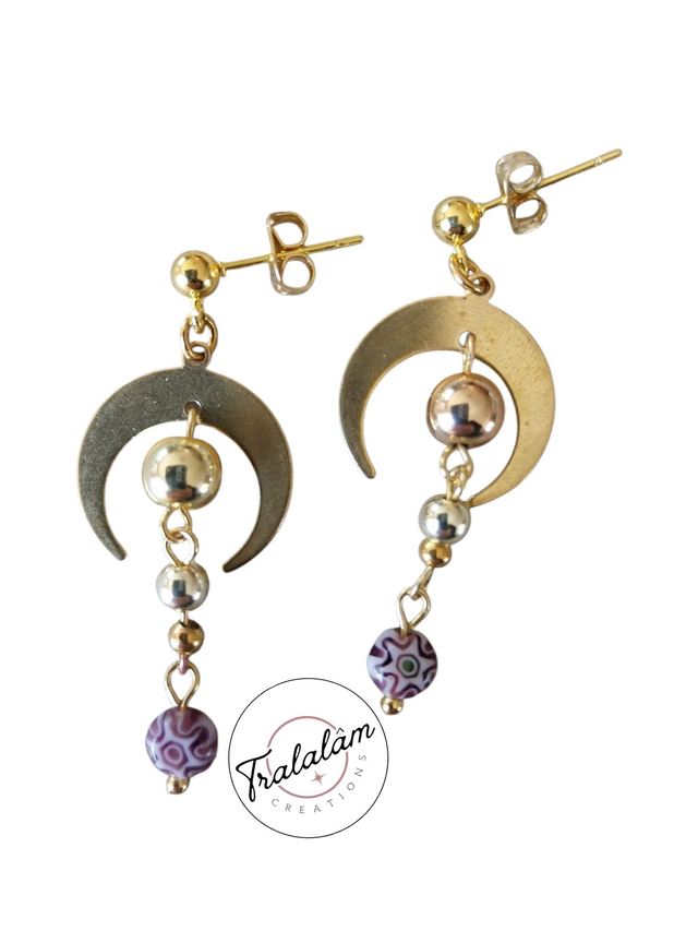 ✨Boucles d&#039;oreilles &quot;lunes dorées millefiori&quot;✨