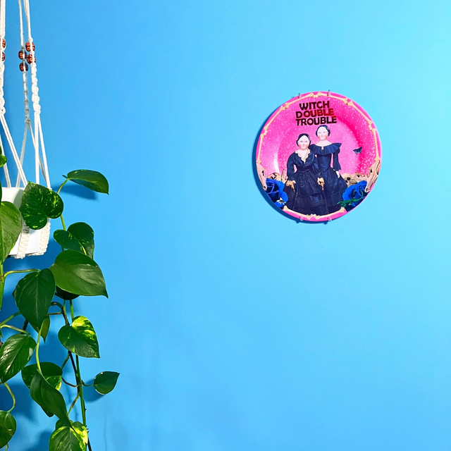 "Witch Double Trouble" Pink Upcycled Wall Plate - House of Frisson